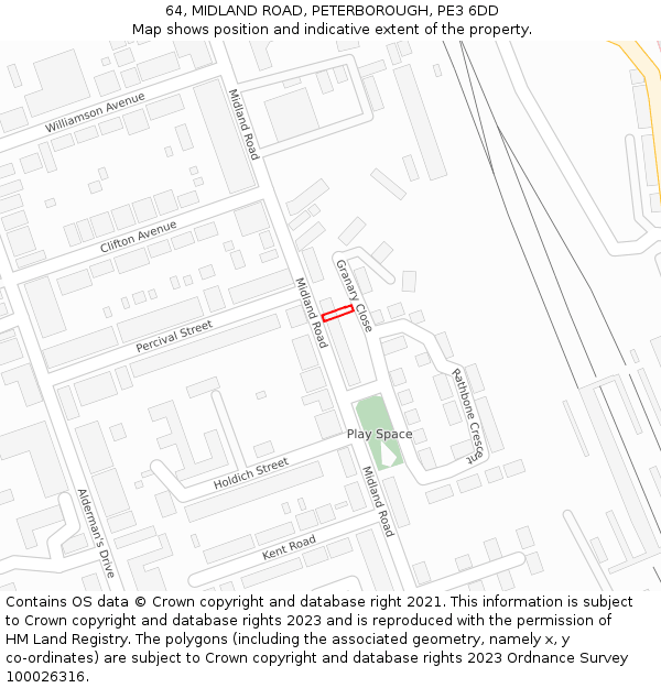 64, MIDLAND ROAD, PETERBOROUGH, PE3 6DD: Location map and indicative extent of plot