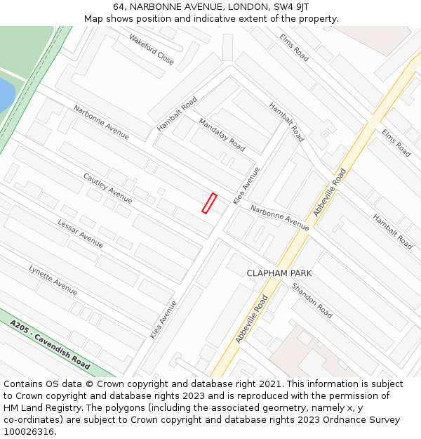 64, NARBONNE AVENUE, LONDON, SW4 9JT: Location map and indicative extent of plot