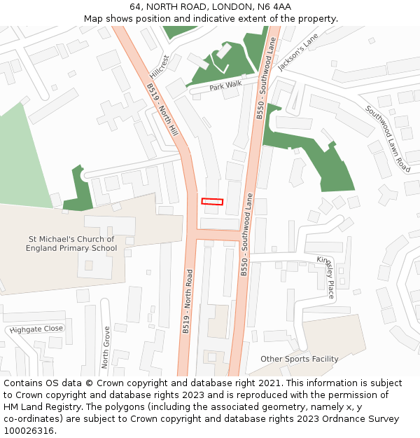64, NORTH ROAD, LONDON, N6 4AA: Location map and indicative extent of plot