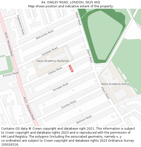 64, OAKLEY ROAD, LONDON, SE25 4XQ: Location map and indicative extent of plot