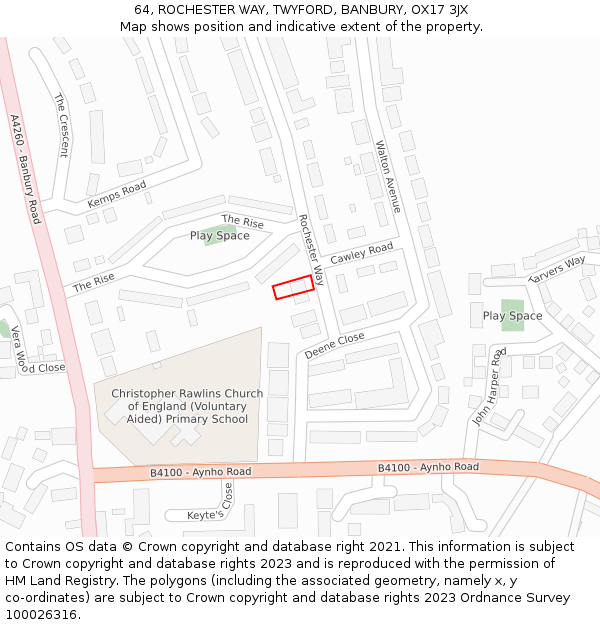 64, ROCHESTER WAY, TWYFORD, BANBURY, OX17 3JX: Location map and indicative extent of plot