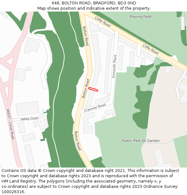648, BOLTON ROAD, BRADFORD, BD3 0ND: Location map and indicative extent of plot