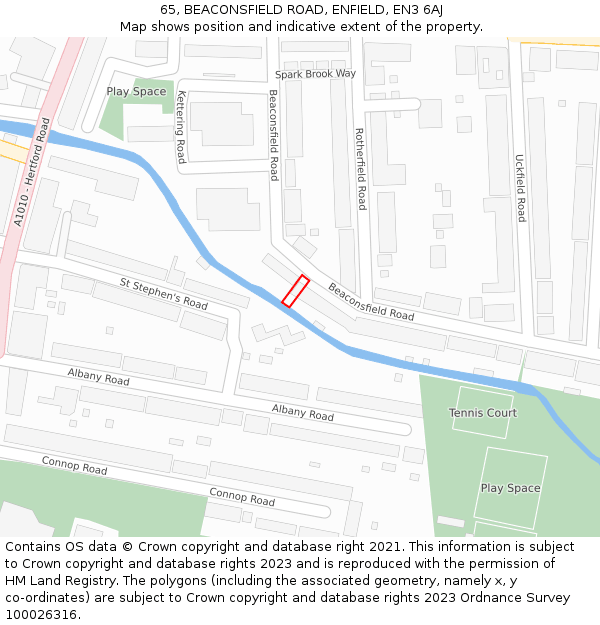 65, BEACONSFIELD ROAD, ENFIELD, EN3 6AJ: Location map and indicative extent of plot