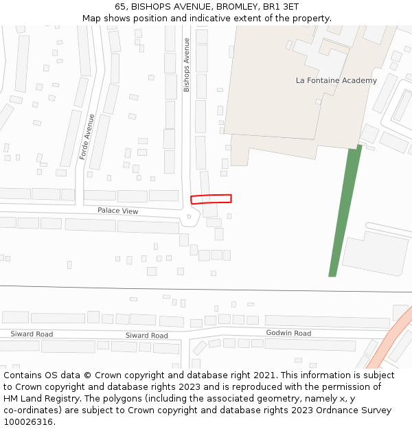 65, BISHOPS AVENUE, BROMLEY, BR1 3ET: Location map and indicative extent of plot