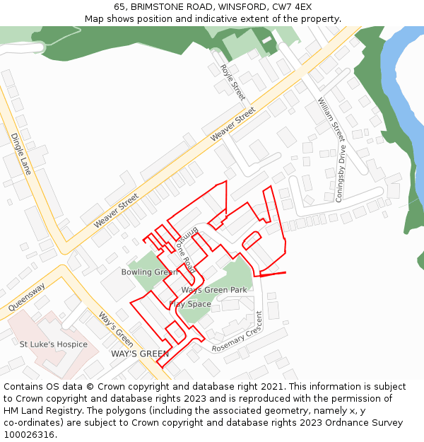 65, BRIMSTONE ROAD, WINSFORD, CW7 4EX: Location map and indicative extent of plot