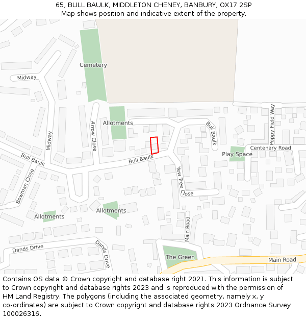 65, BULL BAULK, MIDDLETON CHENEY, BANBURY, OX17 2SP: Location map and indicative extent of plot