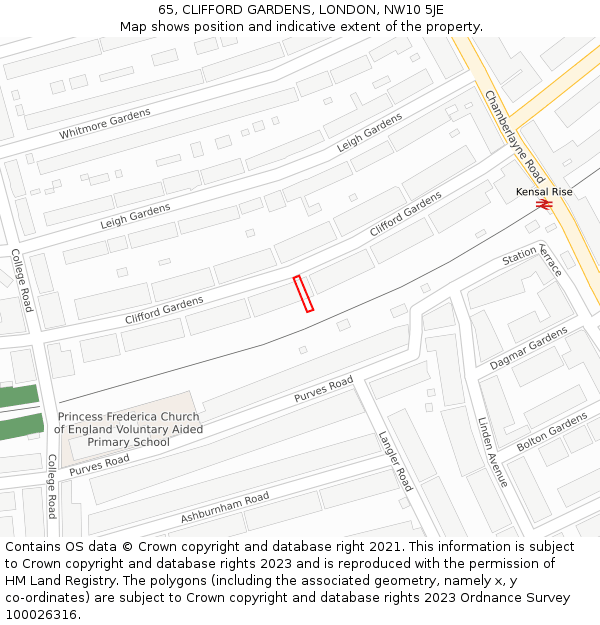 65, CLIFFORD GARDENS, LONDON, NW10 5JE: Location map and indicative extent of plot
