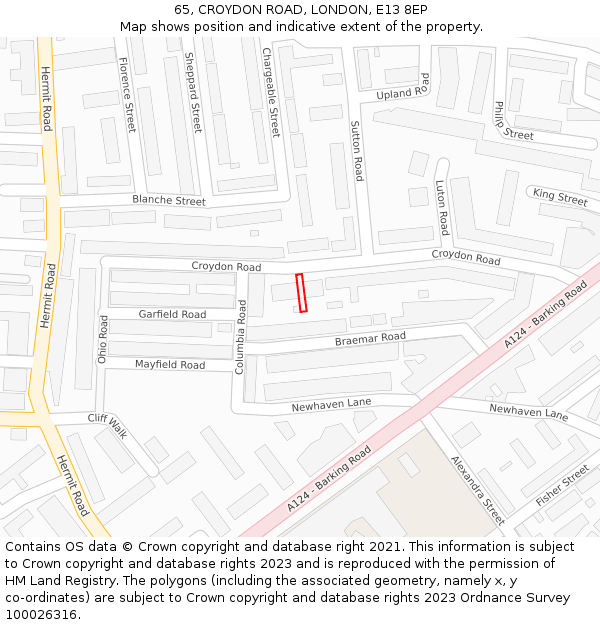 65, CROYDON ROAD, LONDON, E13 8EP: Location map and indicative extent of plot