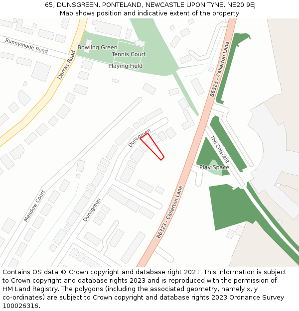 65, DUNSGREEN, PONTELAND, NEWCASTLE UPON TYNE, NE20 9EJ: Location map and indicative extent of plot