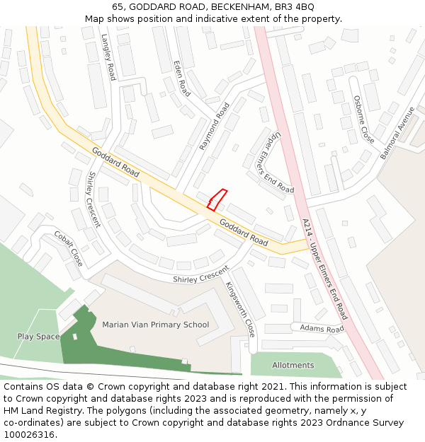 65, GODDARD ROAD, BECKENHAM, BR3 4BQ: Location map and indicative extent of plot