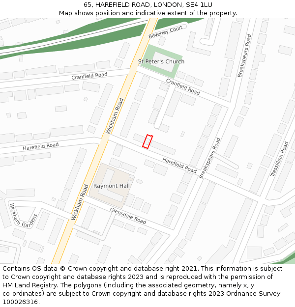 65, HAREFIELD ROAD, LONDON, SE4 1LU: Location map and indicative extent of plot