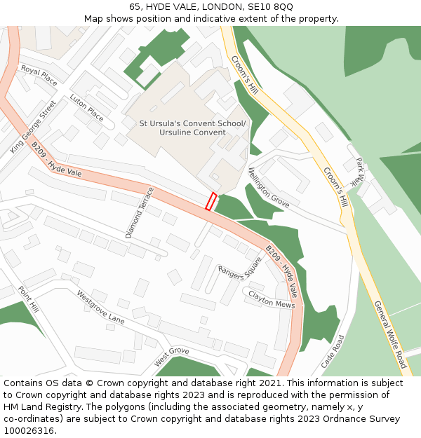 65, HYDE VALE, LONDON, SE10 8QQ: Location map and indicative extent of plot