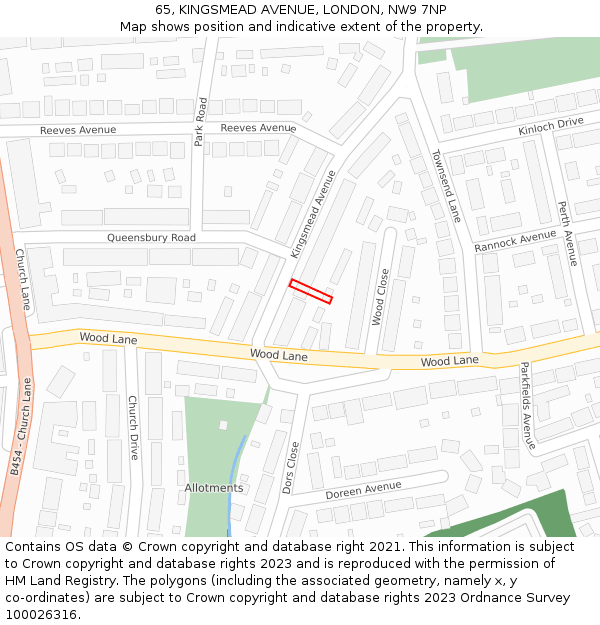 65, KINGSMEAD AVENUE, LONDON, NW9 7NP: Location map and indicative extent of plot