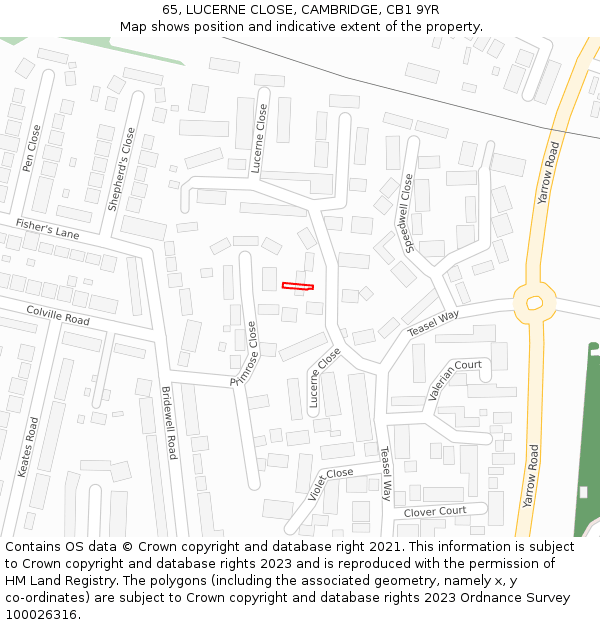 65, LUCERNE CLOSE, CAMBRIDGE, CB1 9YR: Location map and indicative extent of plot