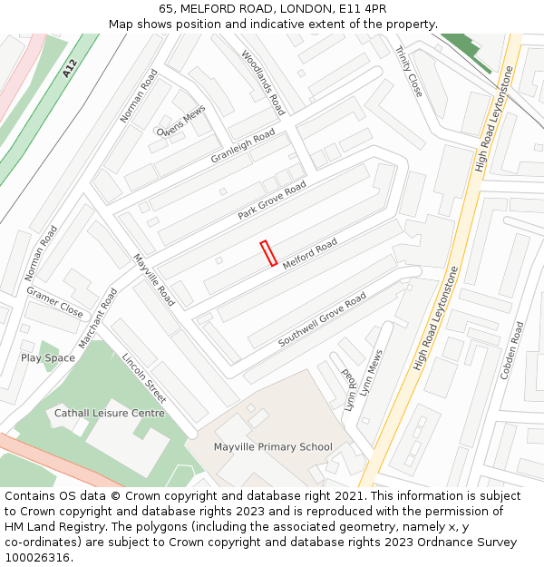 65, MELFORD ROAD, LONDON, E11 4PR: Location map and indicative extent of plot