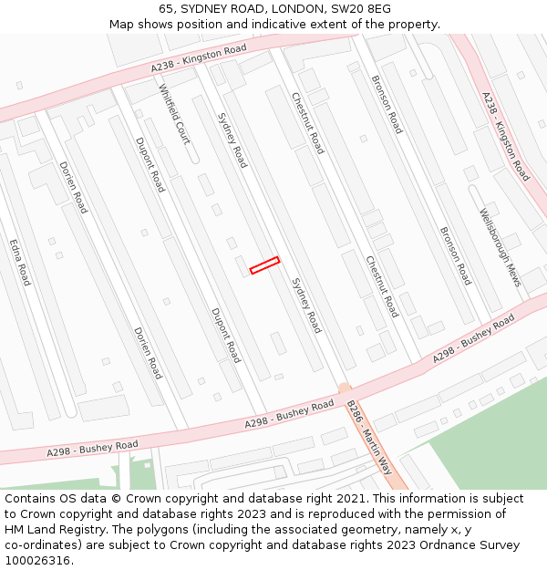 65, SYDNEY ROAD, LONDON, SW20 8EG: Location map and indicative extent of plot