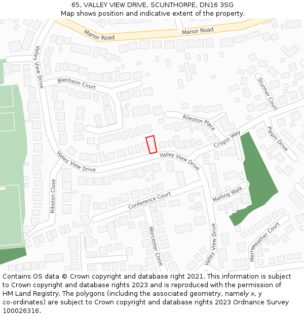 65, VALLEY VIEW DRIVE, SCUNTHORPE, DN16 3SG: Location map and indicative extent of plot