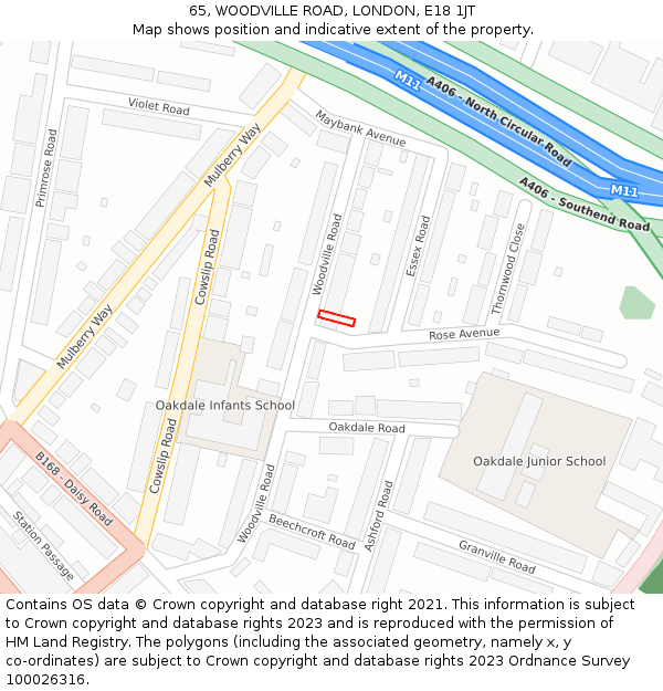 65, WOODVILLE ROAD, LONDON, E18 1JT: Location map and indicative extent of plot