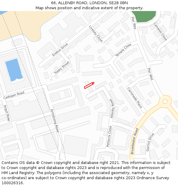 66, ALLENBY ROAD, LONDON, SE28 0BN: Location map and indicative extent of plot