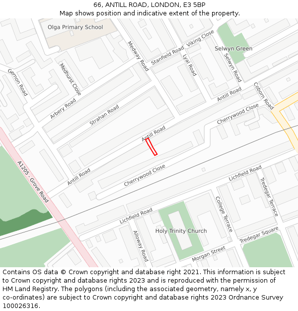 66, ANTILL ROAD, LONDON, E3 5BP: Location map and indicative extent of plot