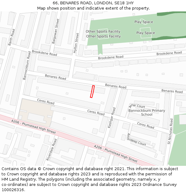 66, BENARES ROAD, LONDON, SE18 1HY: Location map and indicative extent of plot