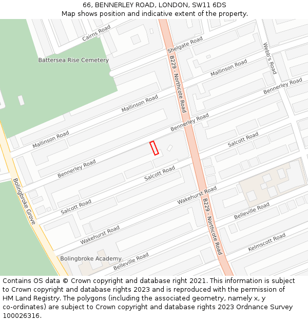 66, BENNERLEY ROAD, LONDON, SW11 6DS: Location map and indicative extent of plot