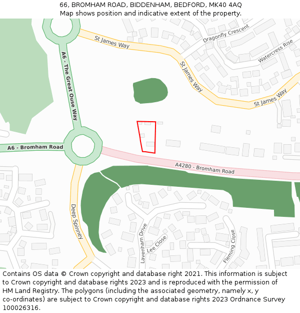 66, BROMHAM ROAD, BIDDENHAM, BEDFORD, MK40 4AQ: Location map and indicative extent of plot