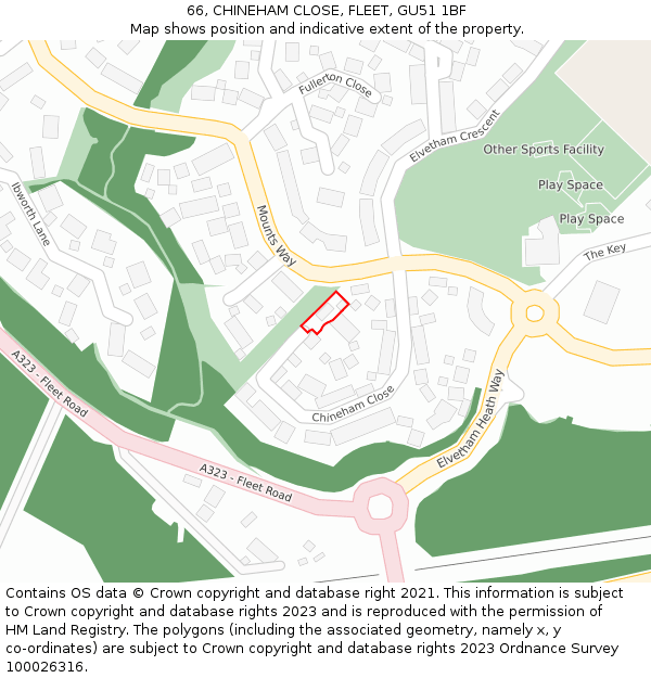 66, CHINEHAM CLOSE, FLEET, GU51 1BF: Location map and indicative extent of plot
