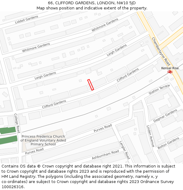 66, CLIFFORD GARDENS, LONDON, NW10 5JD: Location map and indicative extent of plot