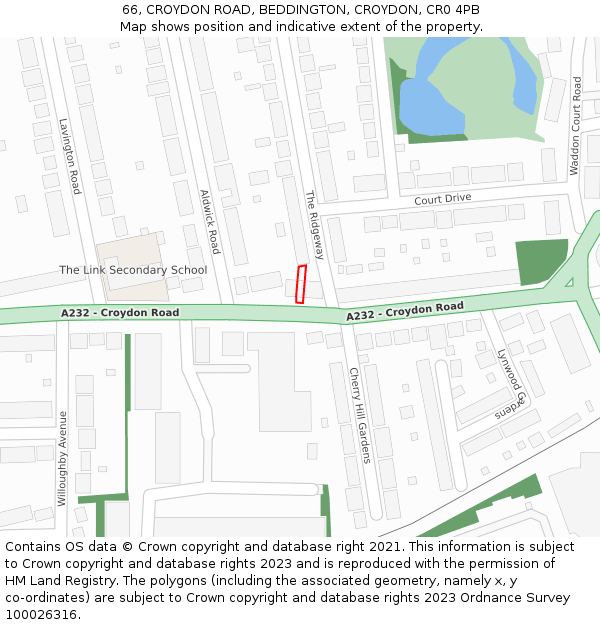 66, CROYDON ROAD, BEDDINGTON, CROYDON, CR0 4PB: Location map and indicative extent of plot
