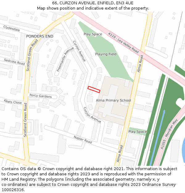 66, CURZON AVENUE, ENFIELD, EN3 4UE: Location map and indicative extent of plot