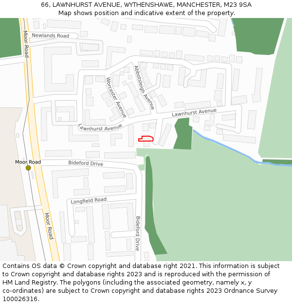 66, LAWNHURST AVENUE, WYTHENSHAWE, MANCHESTER, M23 9SA: Location map and indicative extent of plot