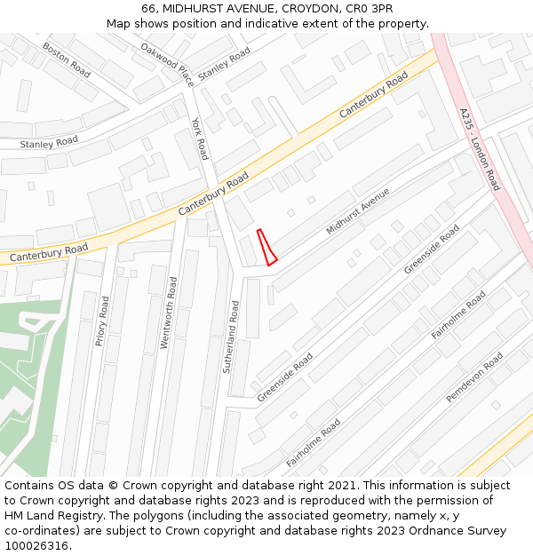 66, MIDHURST AVENUE, CROYDON, CR0 3PR: Location map and indicative extent of plot