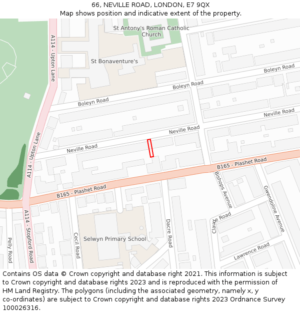 66, NEVILLE ROAD, LONDON, E7 9QX: Location map and indicative extent of plot