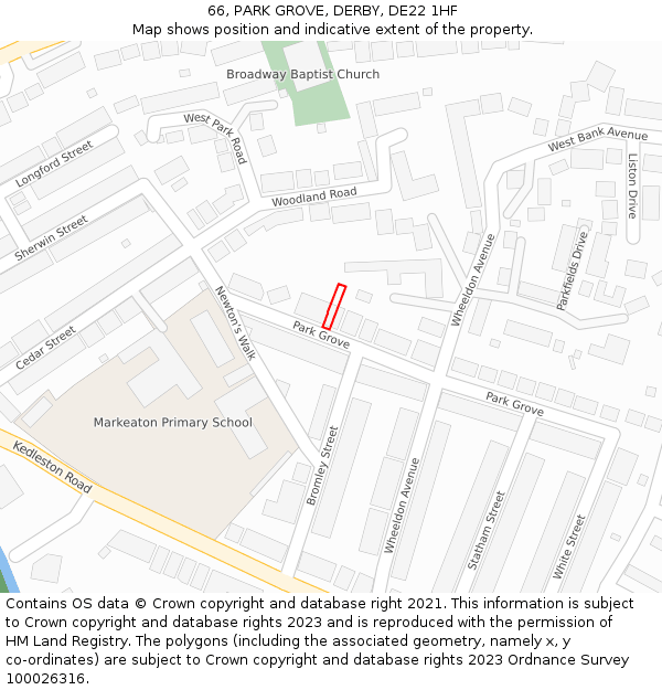 66, PARK GROVE, DERBY, DE22 1HF: Location map and indicative extent of plot