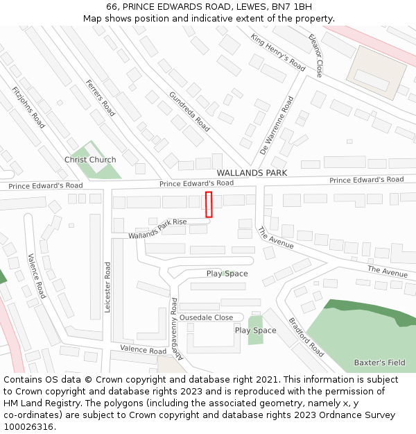 66, PRINCE EDWARDS ROAD, LEWES, BN7 1BH: Location map and indicative extent of plot