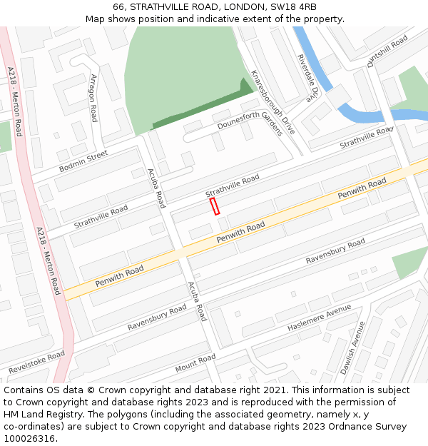 66, STRATHVILLE ROAD, LONDON, SW18 4RB: Location map and indicative extent of plot