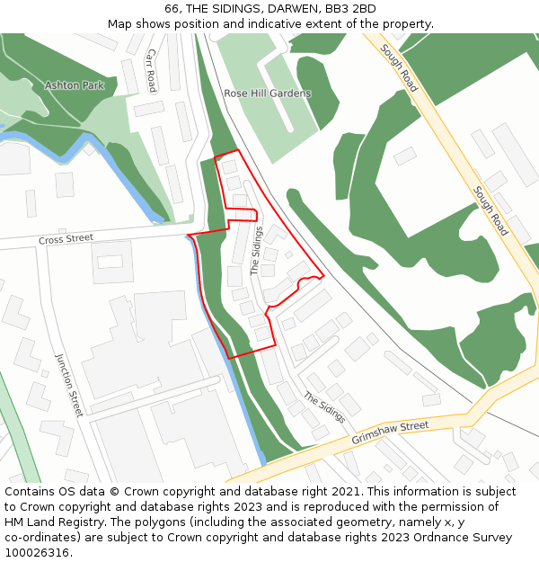 66, THE SIDINGS, DARWEN, BB3 2BD: Location map and indicative extent of plot