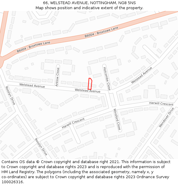 66, WELSTEAD AVENUE, NOTTINGHAM, NG8 5NS: Location map and indicative extent of plot