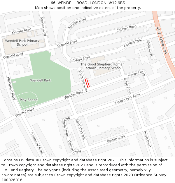 66, WENDELL ROAD, LONDON, W12 9RS: Location map and indicative extent of plot