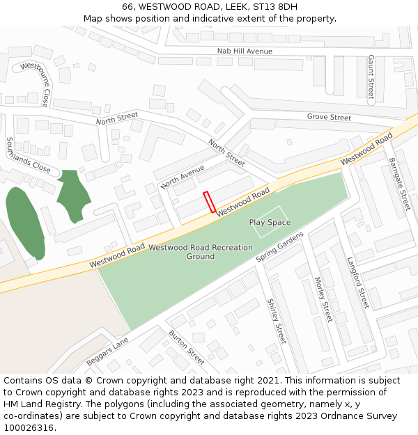 66, WESTWOOD ROAD, LEEK, ST13 8DH: Location map and indicative extent of plot