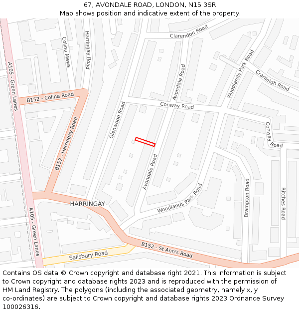 67, AVONDALE ROAD, LONDON, N15 3SR: Location map and indicative extent of plot