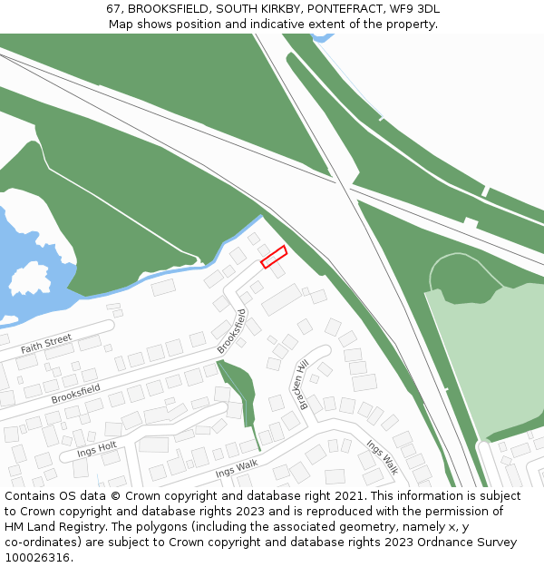 67, BROOKSFIELD, SOUTH KIRKBY, PONTEFRACT, WF9 3DL: Location map and indicative extent of plot