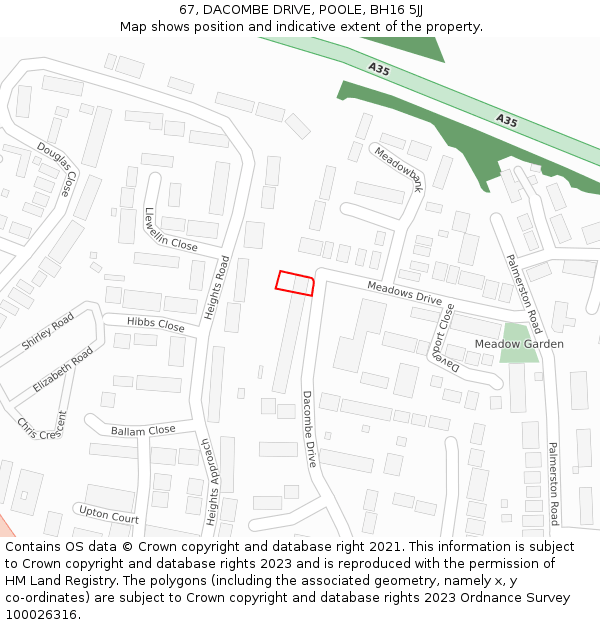 67, DACOMBE DRIVE, POOLE, BH16 5JJ: Location map and indicative extent of plot