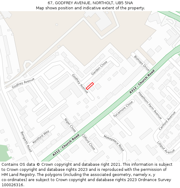67, GODFREY AVENUE, NORTHOLT, UB5 5NA: Location map and indicative extent of plot