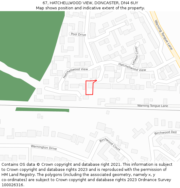 67, HATCHELLWOOD VIEW, DONCASTER, DN4 6UY: Location map and indicative extent of plot