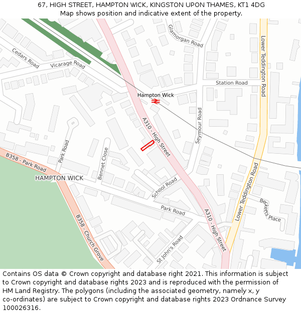 67, HIGH STREET, HAMPTON WICK, KINGSTON UPON THAMES, KT1 4DG: Location map and indicative extent of plot