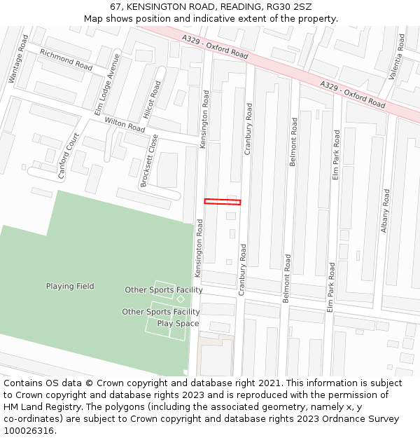 67, KENSINGTON ROAD, READING, RG30 2SZ: Location map and indicative extent of plot
