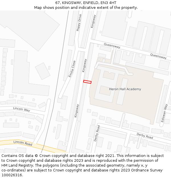 67, KINGSWAY, ENFIELD, EN3 4HT: Location map and indicative extent of plot