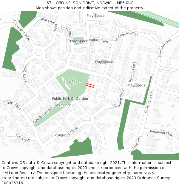 67, LORD NELSON DRIVE, NORWICH, NR5 0UF: Location map and indicative extent of plot